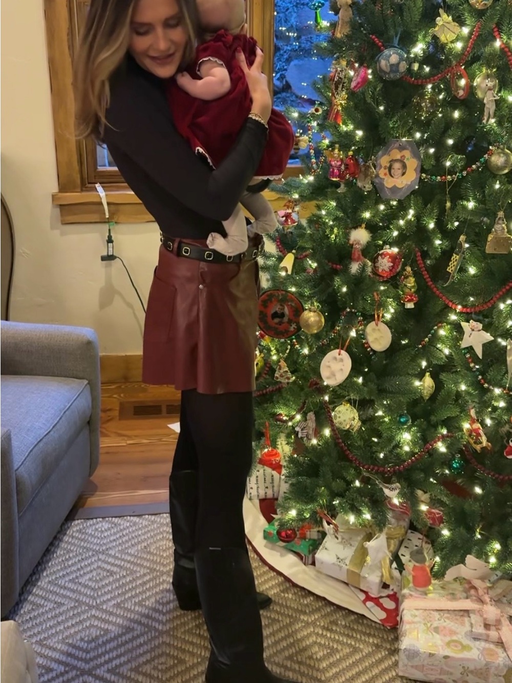 Olivaceous Wine-Red Faux Leather Mini Skirt